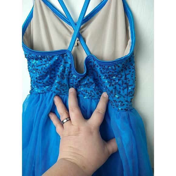 balera dancewear One Piece Lined Tulle Sequin Teal Straps Top. Size MC - Picture 9 of 12